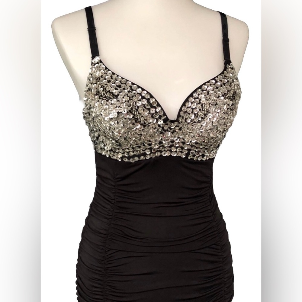sequins vintage sequins & black ruched dress by Babe